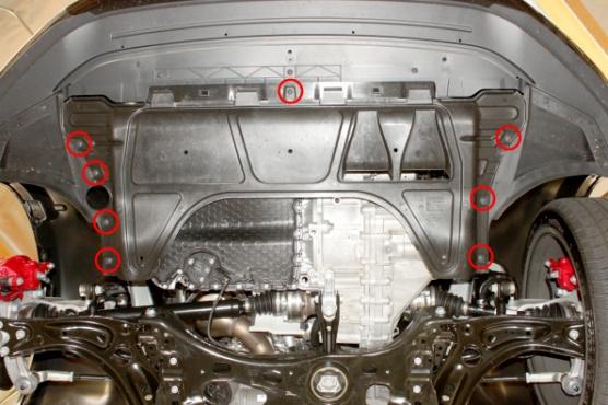 Using T25 Torx remove the (8) screws securing the lower engine splash pan.